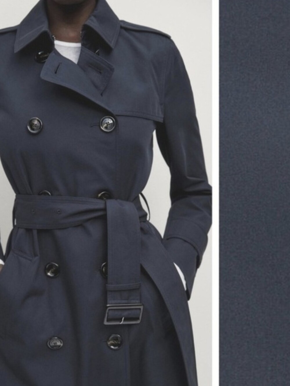 Massimo Dutti Womens Navy Cotton Double-Breasted Long Trench Coat - XL/42